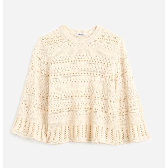 Madewell Scalloped Trim Sweater Tee 3/4 Sleeve Boho Cotton Blend Sand Small NWT - Picture 6 of 13